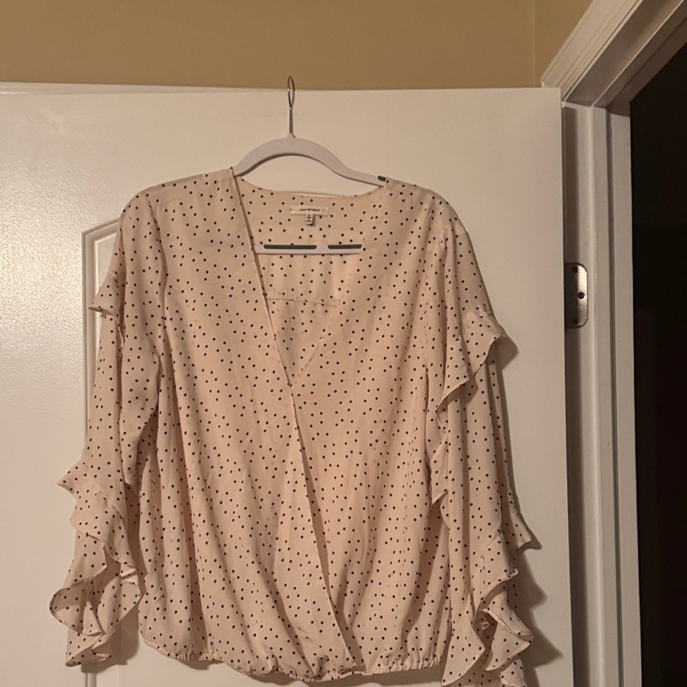 Max Studio Cream Polka Dot Ruffle Blouse